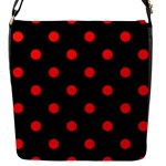 Polka Dots - Ferrari Red on Black Flap Closure Messenger Bag (S)
