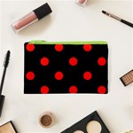 Polka Dots - Ferrari Red on Black Canvas Cosmetic Bag (XS)