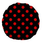 Polka Dots - Ferrari Red on Black Large 18  Premium Round Cushion