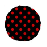 Polka Dots - Ferrari Red on Black Standard 15  Premium Round Cushion