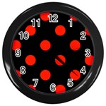 Polka Dots - Ferrari Red on Black Wall Clock (Black)