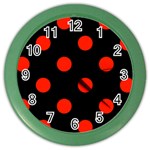 Polka Dots - Ferrari Red on Black Color Wall Clock