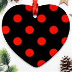 Polka Dots - Ferrari Red on Black Heart Ornament (Two Sides)