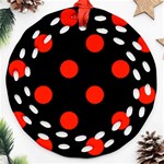 Polka Dots - Ferrari Red on Black Round Filigree Ornament (Two Sides)