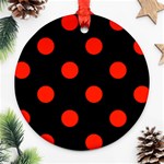 Polka Dots - Ferrari Red on Black Ornament (Round)