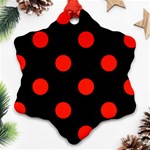 Polka Dots - Ferrari Red on Black Snowflake Ornament (Two Sides)