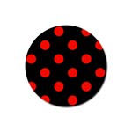 Polka Dots - Ferrari Red on Black Rubber Coaster (Round)