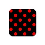 Polka Dots - Ferrari Red on Black Rubber Coaster (Square)