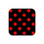 Polka Dots - Ferrari Red on Black Rubber Square Coaster (4 pack)