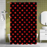 Polka Dots - Ferrari Red on Black Shower Curtain 48  x 72  (Small)