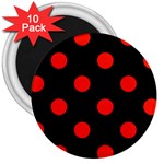 Polka Dots - Ferrari Red on Black 3  Magnet (10 pack)