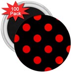 Polka Dots - Ferrari Red on Black 3  Magnet (100 pack)