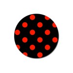 Polka Dots - Ferrari Red on Black Magnet 3  (Round)