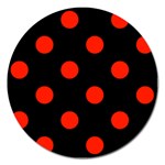 Polka Dots - Ferrari Red on Black Magnet 5  (Round)