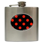 Polka Dots - Ferrari Red on Black Hip Flask (6 oz)