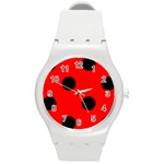 Polka Dots - Black on Red Round Plastic Sport Watch (M)