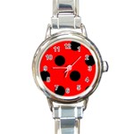 Polka Dots - Black on Red Round Italian Charm Watch