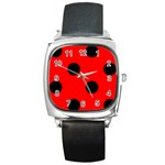 Polka Dots - Black on Red Square Metal Watch