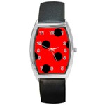 Polka Dots - Black on Red Barrel Style Metal Watch