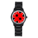 Polka Dots - Black on Red Stainless Steel Round Watch