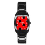 Polka Dots - Black on Red Stainless Steel Barrel Watch