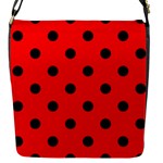 Polka Dots - Black on Red Flap Closure Messenger Bag (S)