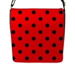 Polka Dots - Black on Red Flap Closure Messenger Bag (L)