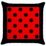 Polka Dots - Black on Red Throw Pillow Case (Black)
