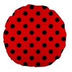 Polka Dots - Black on Red Large 18  Premium Flano Round Cushion