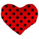 Polka Dots - Black on Red Large 19  Premium Flano Heart Shape Cushion