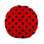 Polka Dots - Black on Red Standard 15  Premium Flano Round Cushion