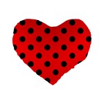 Polka Dots - Black on Red Standard 16  Premium Heart Shape Cushion