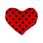 Polka Dots - Black on Red Standard 16  Premium Flano Heart Shape Cushion