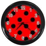 Polka Dots - Black on Red Wall Clock (Black)