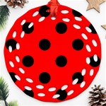 Polka Dots - Black on Red Ornament (Round Filigree)