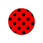Polka Dots - Black on Red Rubber Round Coaster (4 pack)