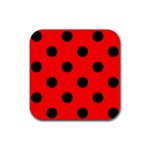 Polka Dots - Black on Red Rubber Coaster (Square)