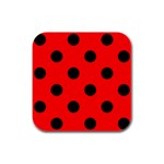 Polka Dots - Black on Red Rubber Square Coaster (4 pack)