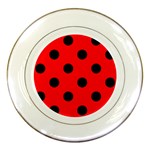 Polka Dots - Black on Red Porcelain Plate