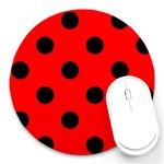 Polka Dots - Black on Red Round Mousepad