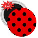 Polka Dots - Black on Red 3  Magnet (10 pack)