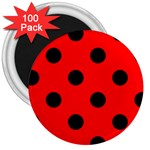 Polka Dots - Black on Red 3  Magnet (100 pack)
