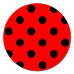 Polka Dots - Black on Red Magnet 5  (Round)