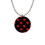 Polka Dots - Red on Black 1  Button Necklace