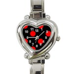 Polka Dots - Red on Black Heart Italian Charm Watch