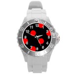 Polka Dots - Red on Black Round Plastic Sport Watch (L)