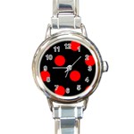 Polka Dots - Red on Black Round Italian Charm Watch