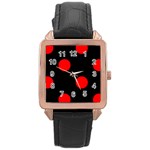 Polka Dots - Red on Black Rose Gold Leather Watch