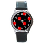 Polka Dots - Red on Black Round Metal Watch