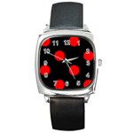 Polka Dots - Red on Black Square Metal Watch